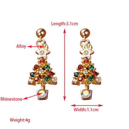 1 Pair Cute Streetwear Christmas Tree Santa Claus Snowflake Enamel Inlay Alloy Rhinestones Drop Earrings