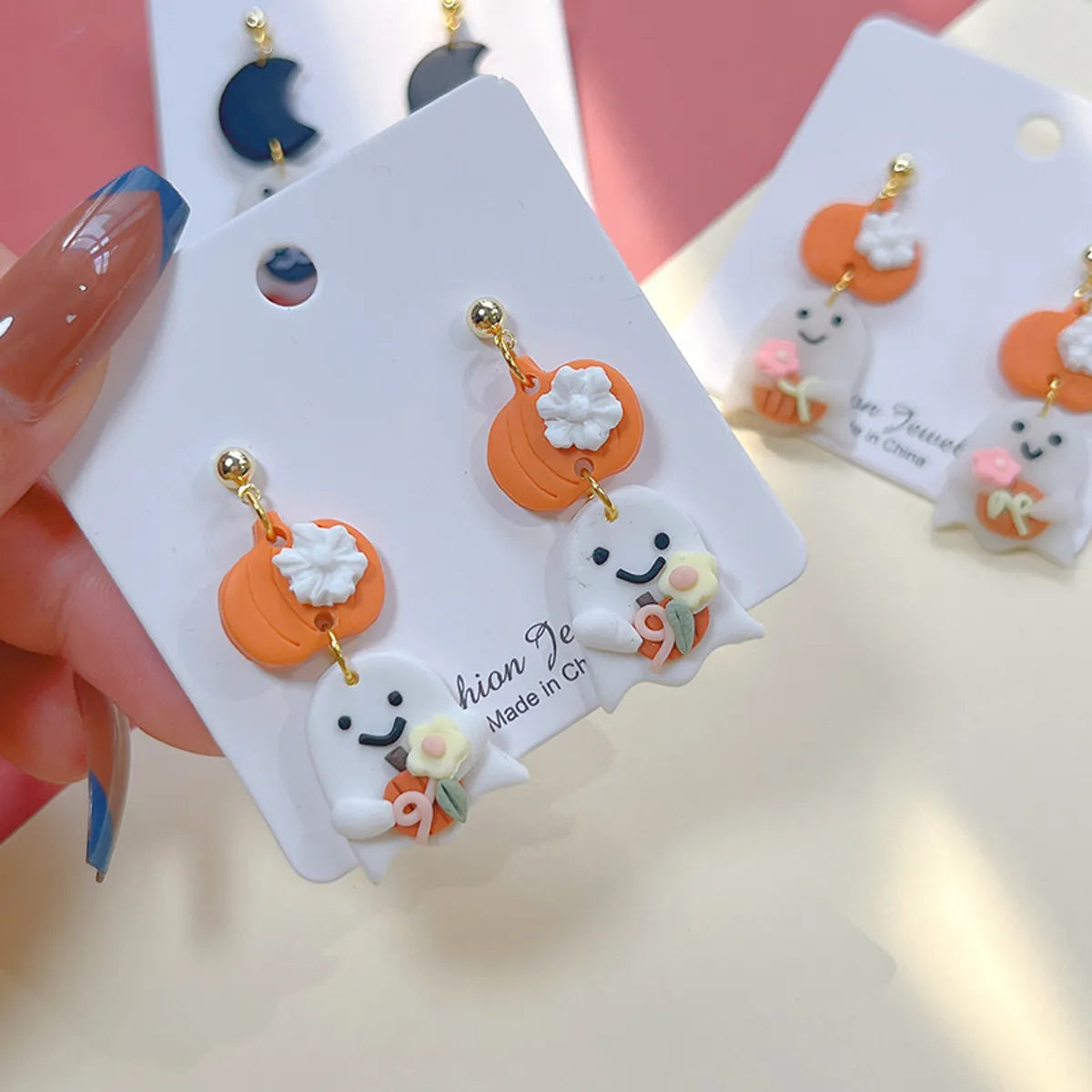 1 Pair Cute Streetwear Halloween Pattern Moon Soft Clay Drop Earrings