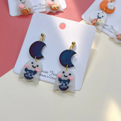 1 Pair Cute Streetwear Halloween Pattern Moon Soft Clay Drop Earrings