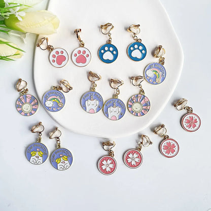 1 Pair Cute Sun Cat Alloy Enamel Women's Girl's Ear Clips