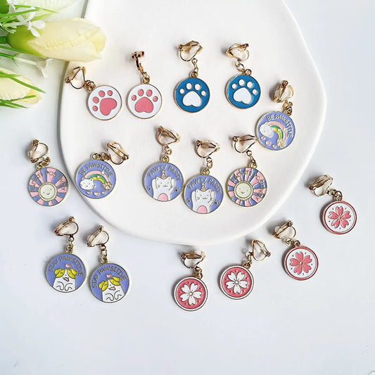 1 Pair Cute Sun Cat Alloy Enamel Women's Girl's Ear Clips