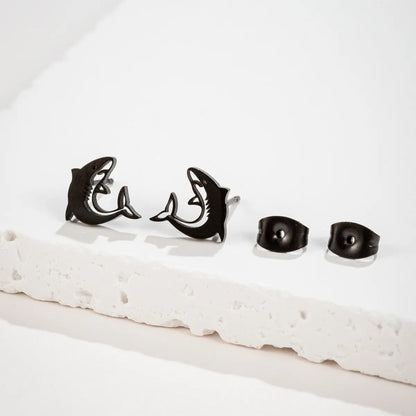 1 Pair Cute Sweet Animal Shark Polishing Plating 304 Stainless Steel 18K Gold Plated Ear Studs