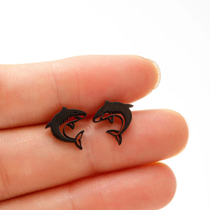 1 Pair Cute Sweet Animal Shark Polishing Plating 304 Stainless Steel 18K Gold Plated Ear Studs