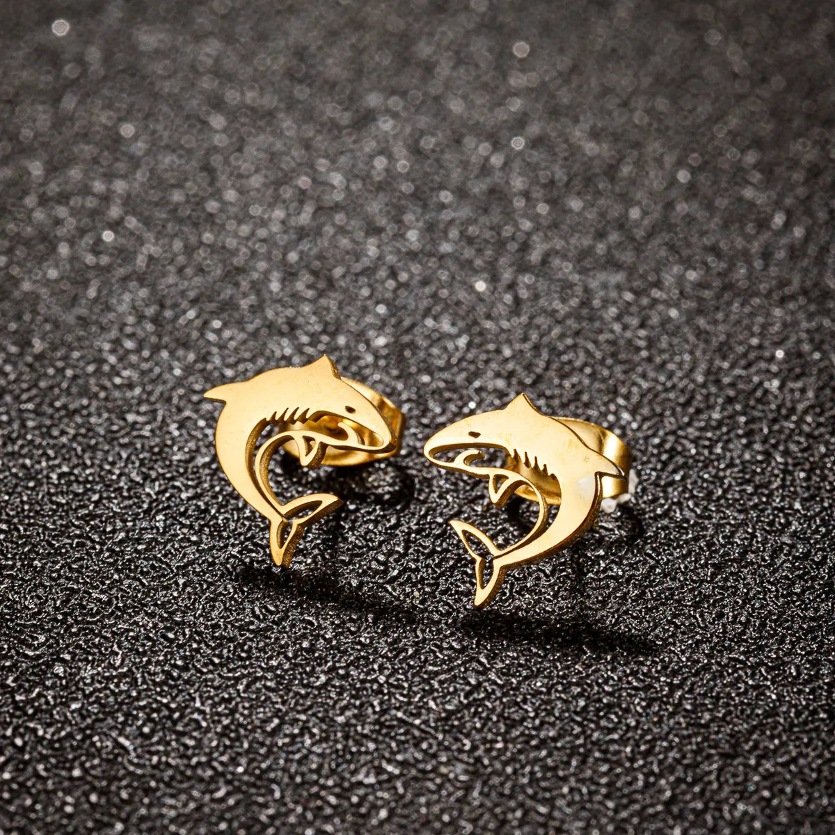 1 Pair Cute Sweet Animal Shark Polishing Plating 304 Stainless Steel 18K Gold Plated Ear Studs