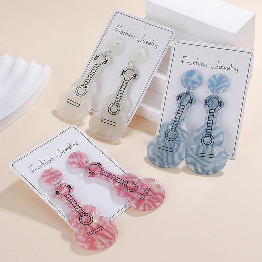 1 Pair Cute Sweet Artistic Guitar Polishing Arylic Drop Earrings