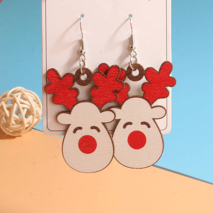 1 Pair Cute Sweet Artistic Santa Claus Tree Snowman Stainless Steel Wood Drop Earrings