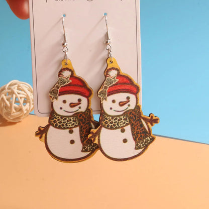 1 Pair Cute Sweet Artistic Santa Claus Tree Snowman Stainless Steel Wood Drop Earrings