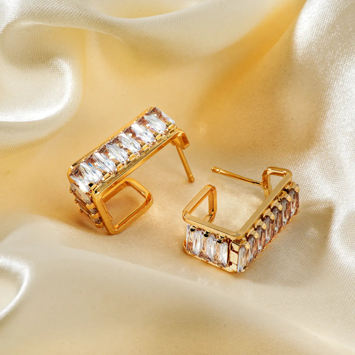 1 Pair Cute Sweet Artistic Square Inlay Copper Zircon K Gold Plated Rhodium Plated Ear Studs