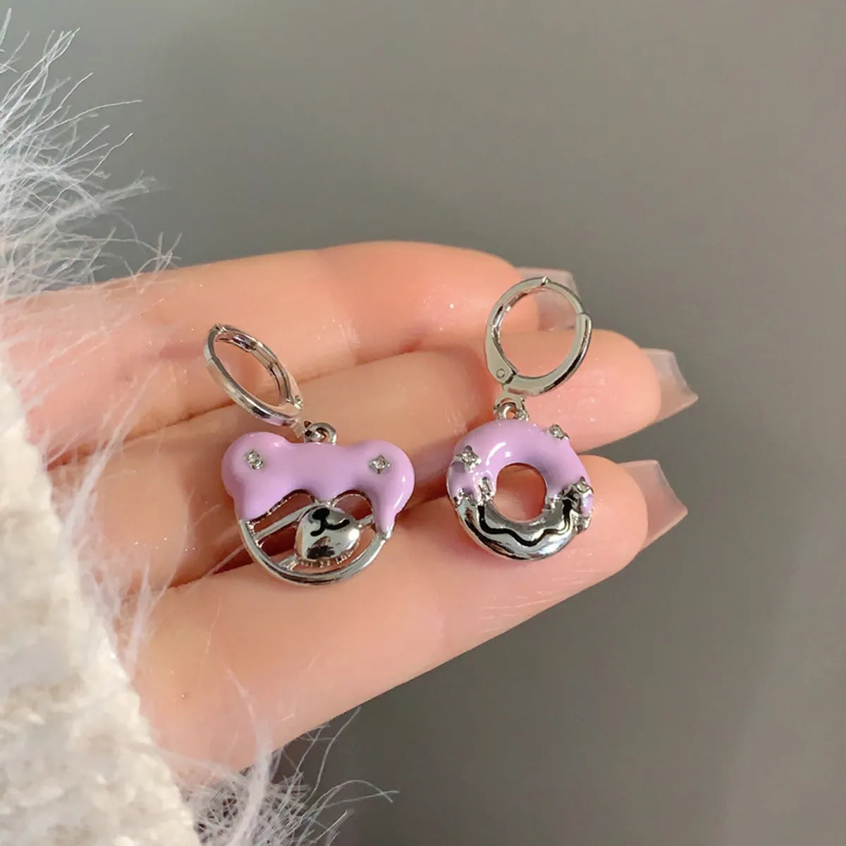 1 Pair Cute Sweet Bear Donuts Enamel Plating Inlay Alloy Gem Drop Earrings