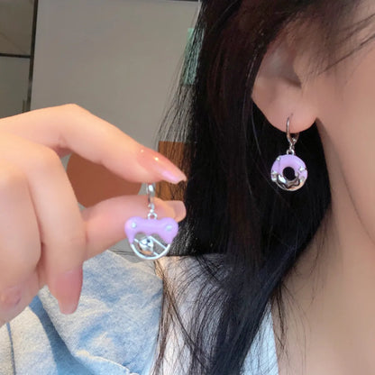 1 Pair Cute Sweet Bear Donuts Enamel Plating Inlay Alloy Gem Drop Earrings