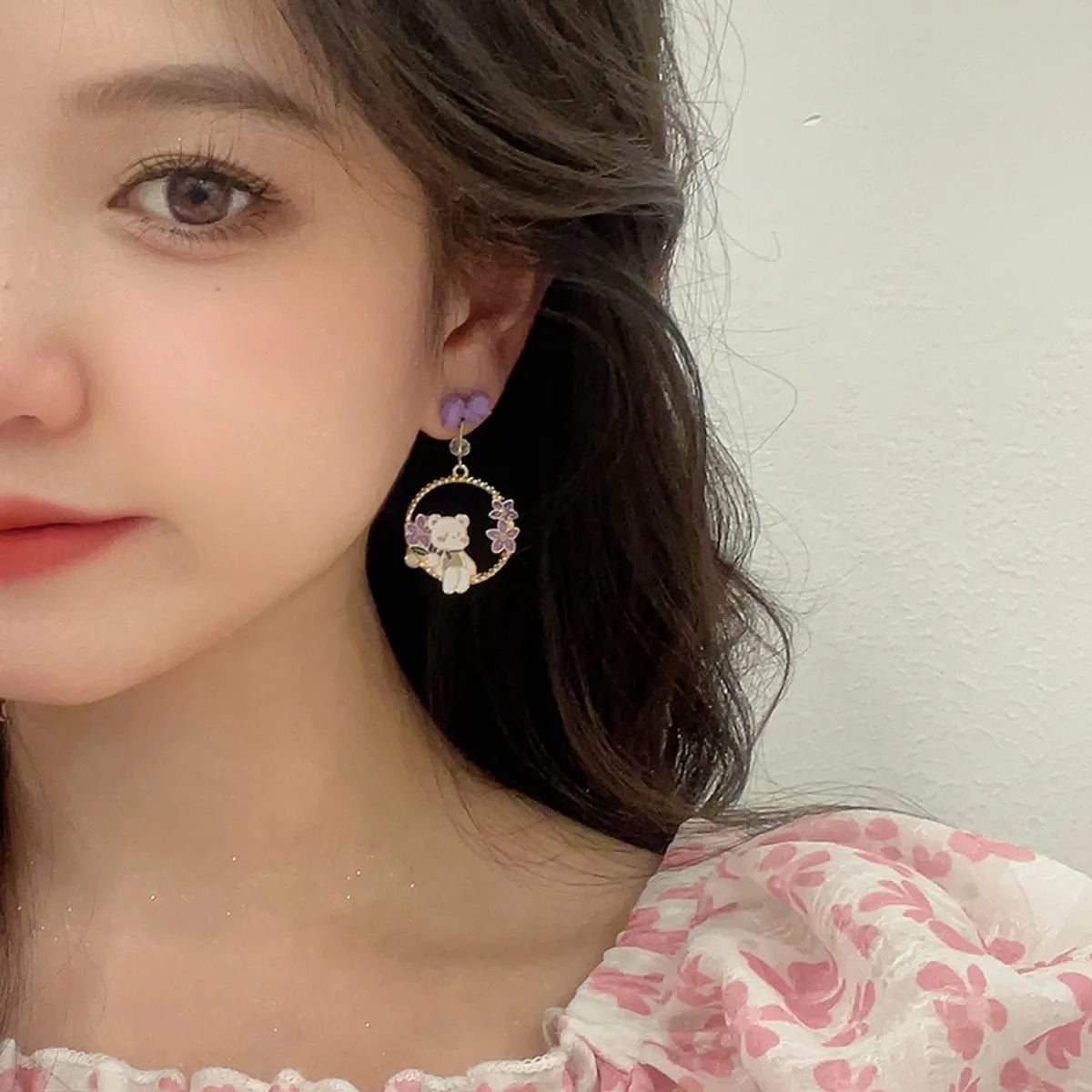 1 Pair Cute Sweet Bear Flower Bow Knot Enamel Stoving Varnish Plating Alloy Drop Earrings