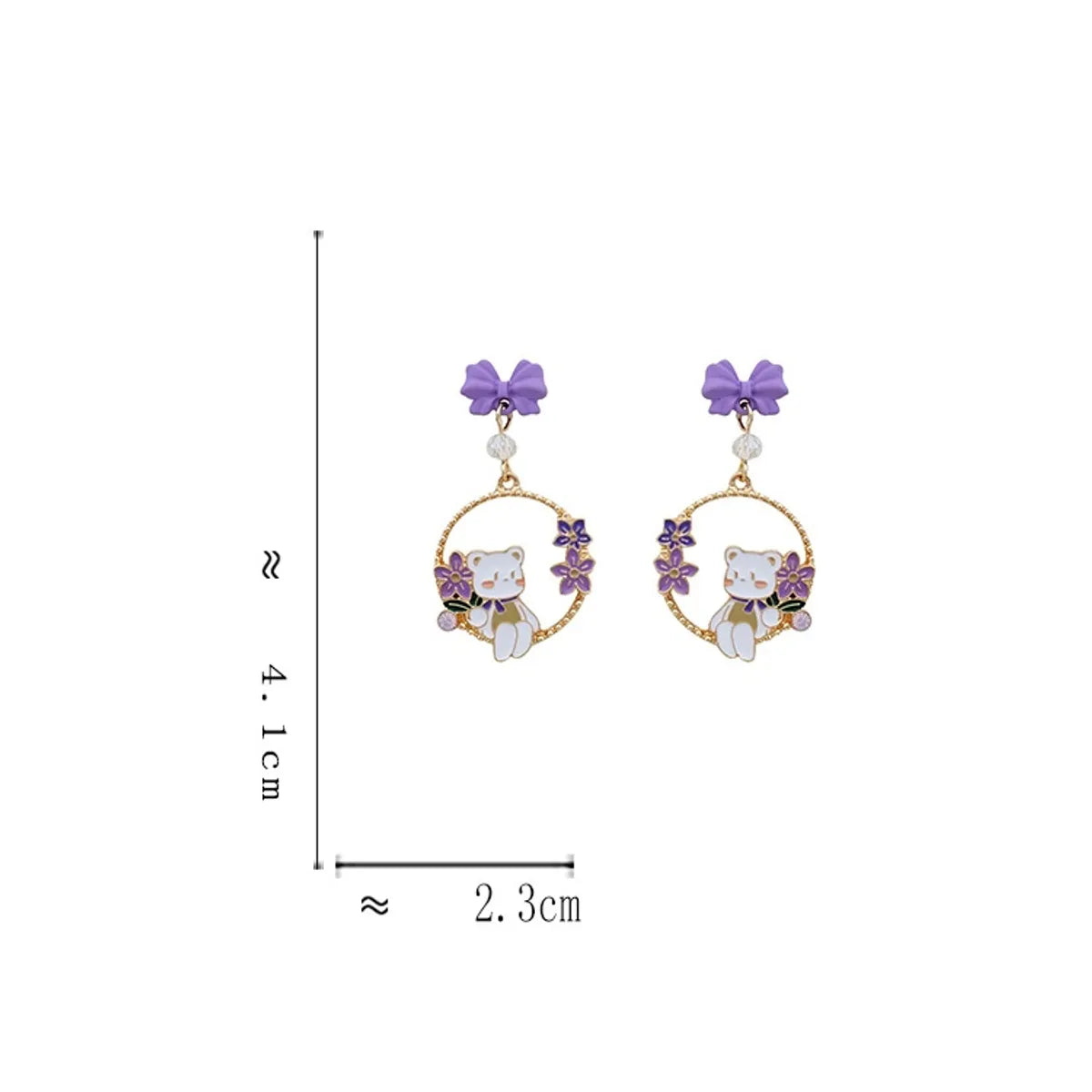 1 Pair Cute Sweet Bear Flower Bow Knot Enamel Stoving Varnish Plating Alloy Drop Earrings