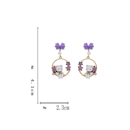 1 Pair Cute Sweet Bear Flower Bow Knot Enamel Stoving Varnish Plating Alloy Drop Earrings