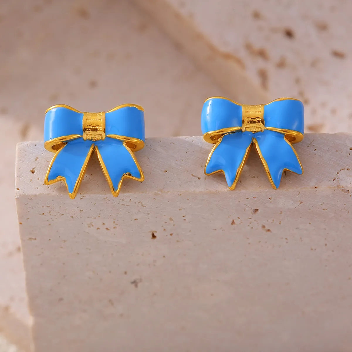 1 Pair Cute Sweet Bow Knot Enamel Plating Titanium Steel 18K Gold Plated Ear Studs