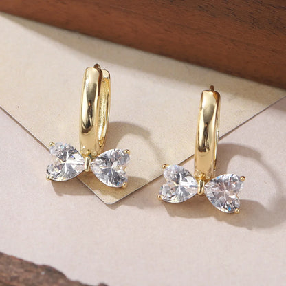 1 Pair Cute Sweet Bow Knot Inlay Copper Zircon 18K Gold Plated Earrings