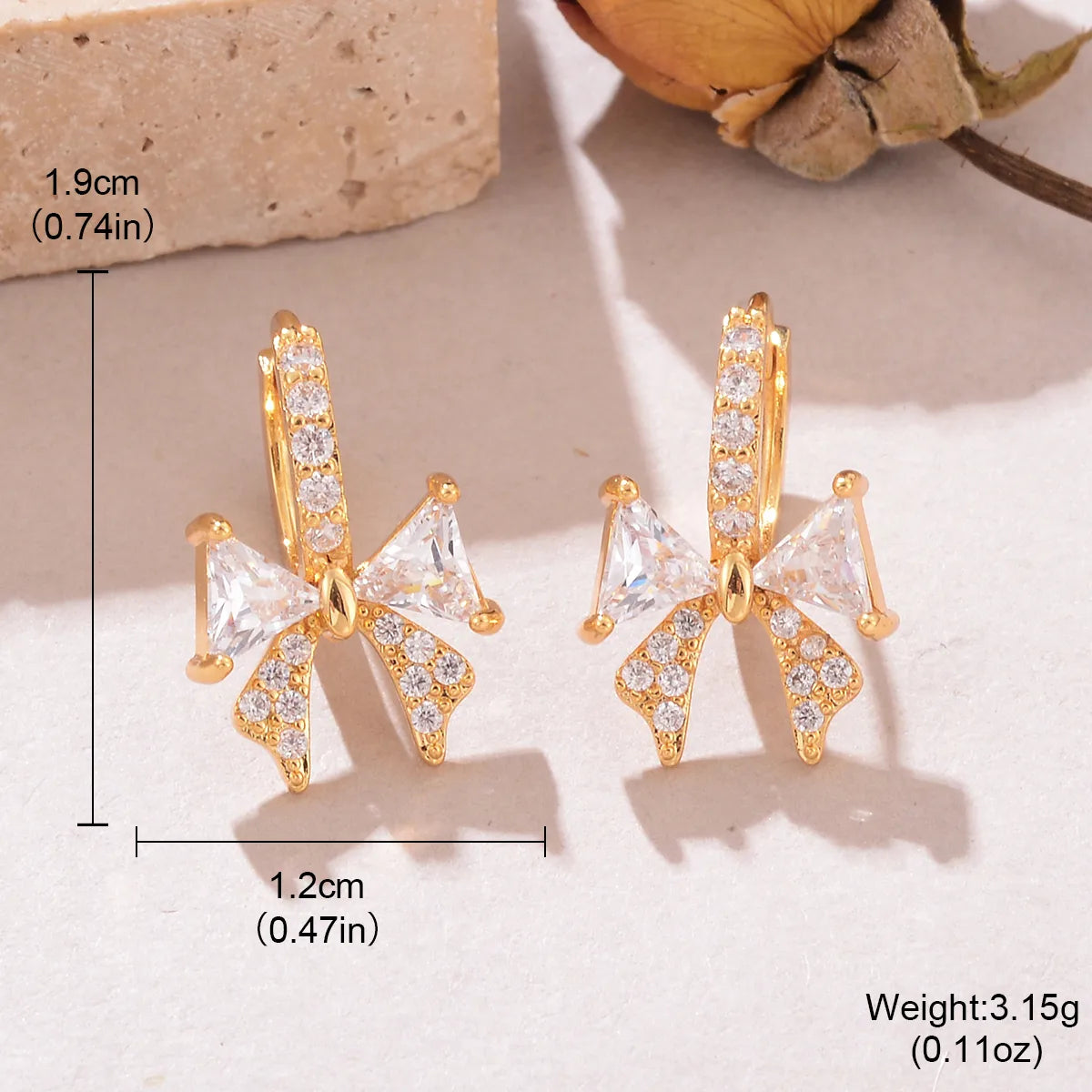 1 Pair Cute Sweet Bow Knot Inlay Copper Zircon 18K Gold Plated Earrings