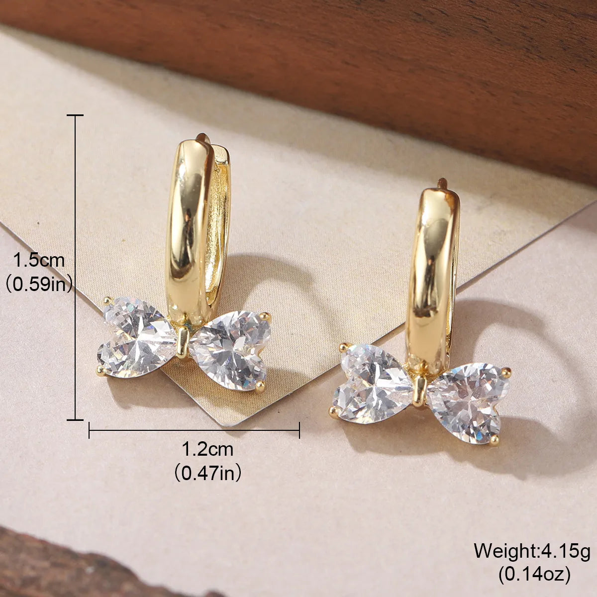 1 Pair Cute Sweet Bow Knot Inlay Copper Zircon 18K Gold Plated Earrings