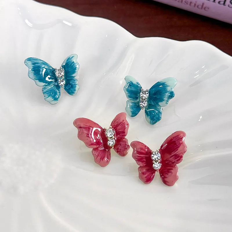 1 Pair Cute Sweet Butterfly Enamel Inlay Alloy Rhinestones Ear Studs