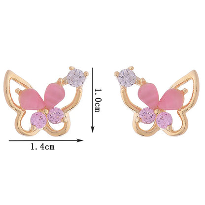 1 Pair Cute Sweet Butterfly Plating Inlay Copper Opal Zircon 14k Gold Plated Ear Studs