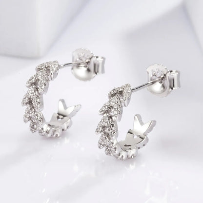 1 Pair Cute Sweet Circle Snake Butterfly Plating Inlay Sterling Silver Zircon White Gold Plated Ear Studs