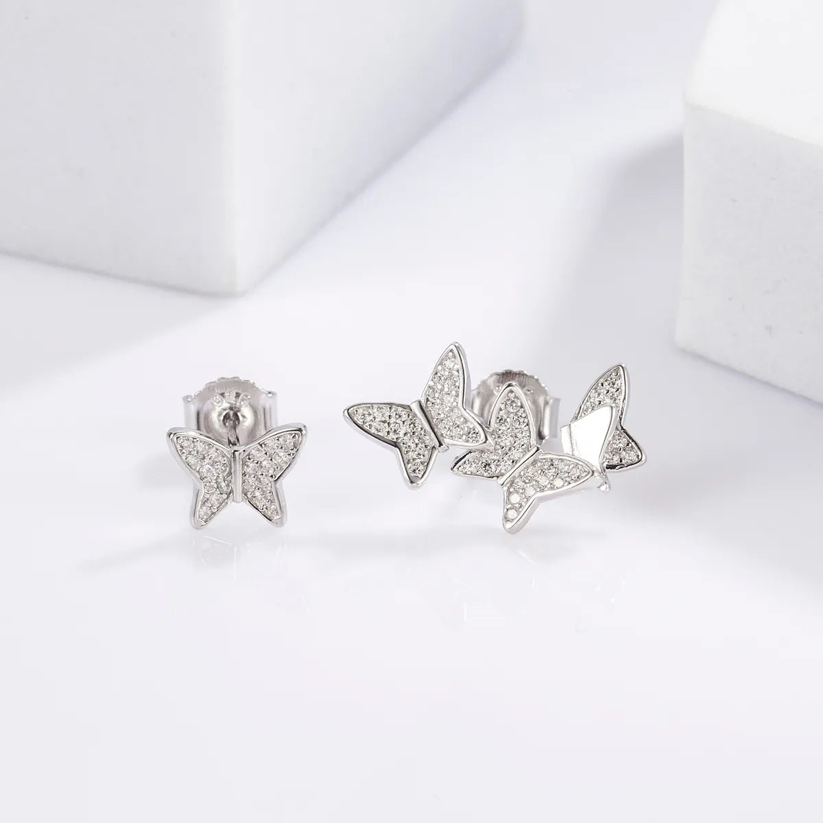 1 Pair Cute Sweet Circle Snake Butterfly Plating Inlay Sterling Silver Zircon White Gold Plated Ear Studs