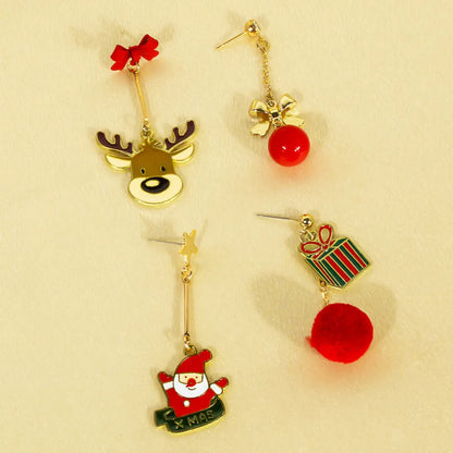 1 Pair Cute Sweet Commute Santa Claus Elk Irregular Alloy Drop Earrings