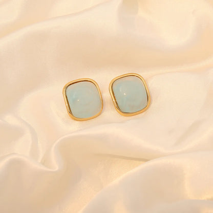 1 Pair Cute Sweet Commute Square Plating Inlay 304 Stainless Steel Acrylic 18K Gold Plated Ear Studs