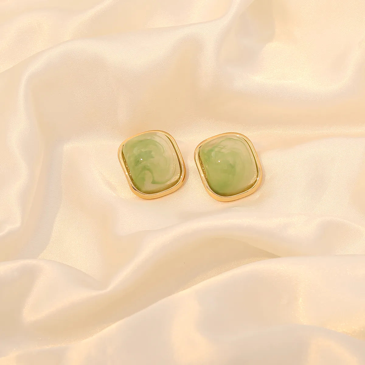 1 Pair Cute Sweet Commute Square Plating Inlay 304 Stainless Steel Acrylic 18K Gold Plated Ear Studs