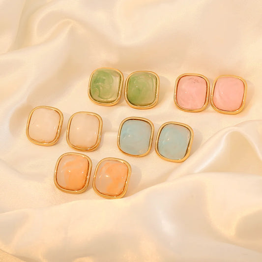 1 Pair Cute Sweet Commute Square Plating Inlay 304 Stainless Steel Acrylic 18K Gold Plated Ear Studs