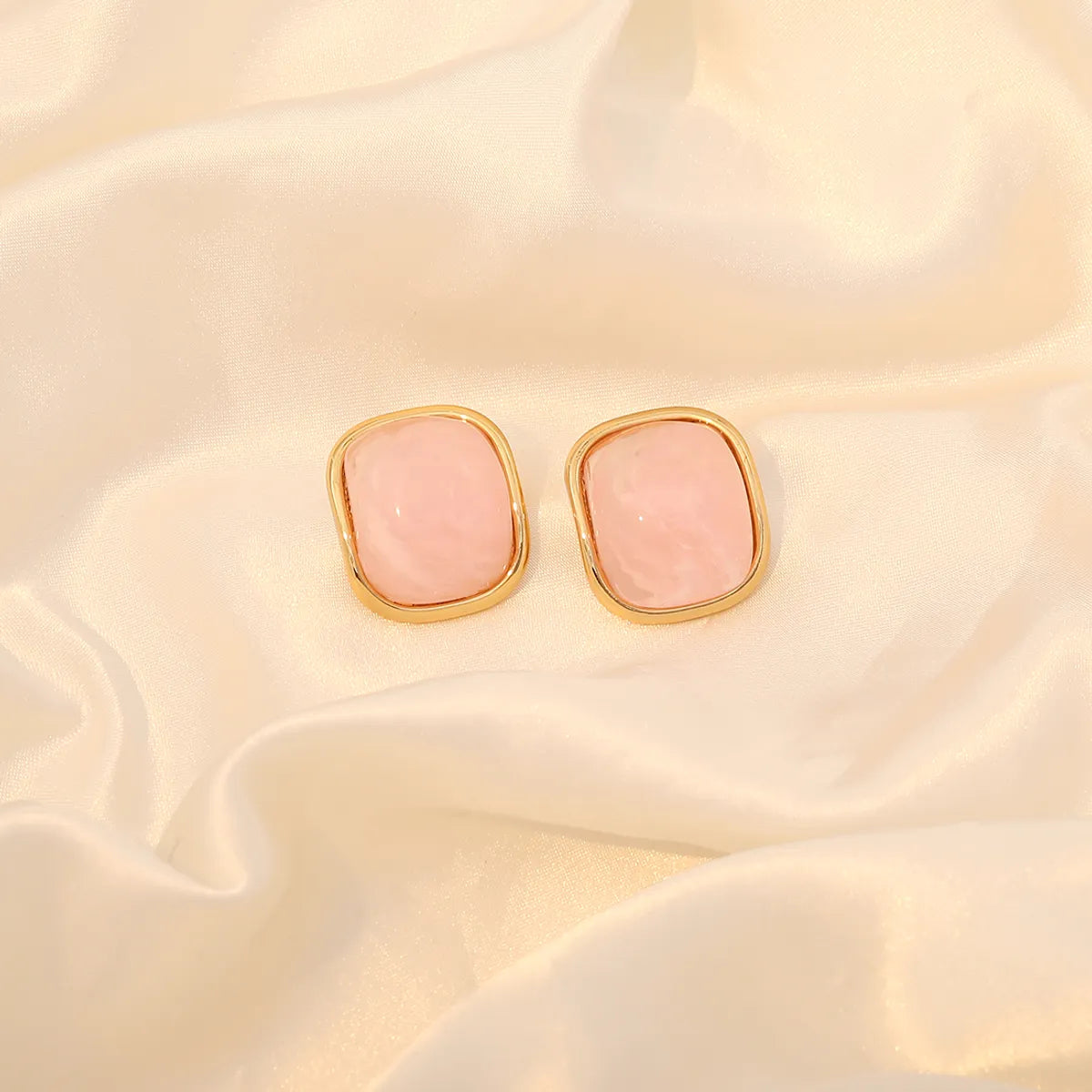 1 Pair Cute Sweet Commute Square Plating Inlay 304 Stainless Steel Acrylic 18K Gold Plated Ear Studs