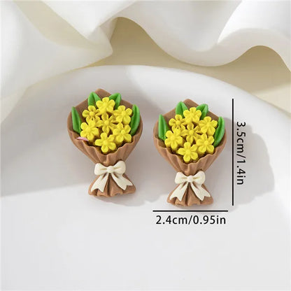 1 Pair Cute Sweet Flower Bouquet Resin Ear Studs