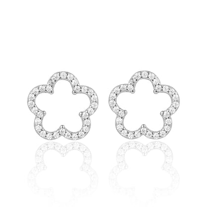 1 Pair Cute Sweet Flower Inlay Sterling Silver Zircon White Gold Plated Gold Plated Ear Studs