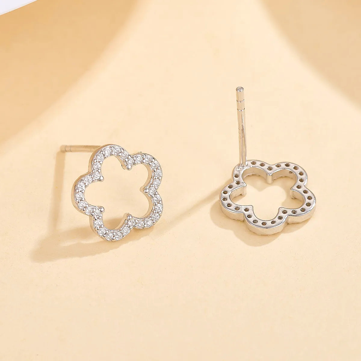 1 Pair Cute Sweet Flower Inlay Sterling Silver Zircon White Gold Plated Gold Plated Ear Studs