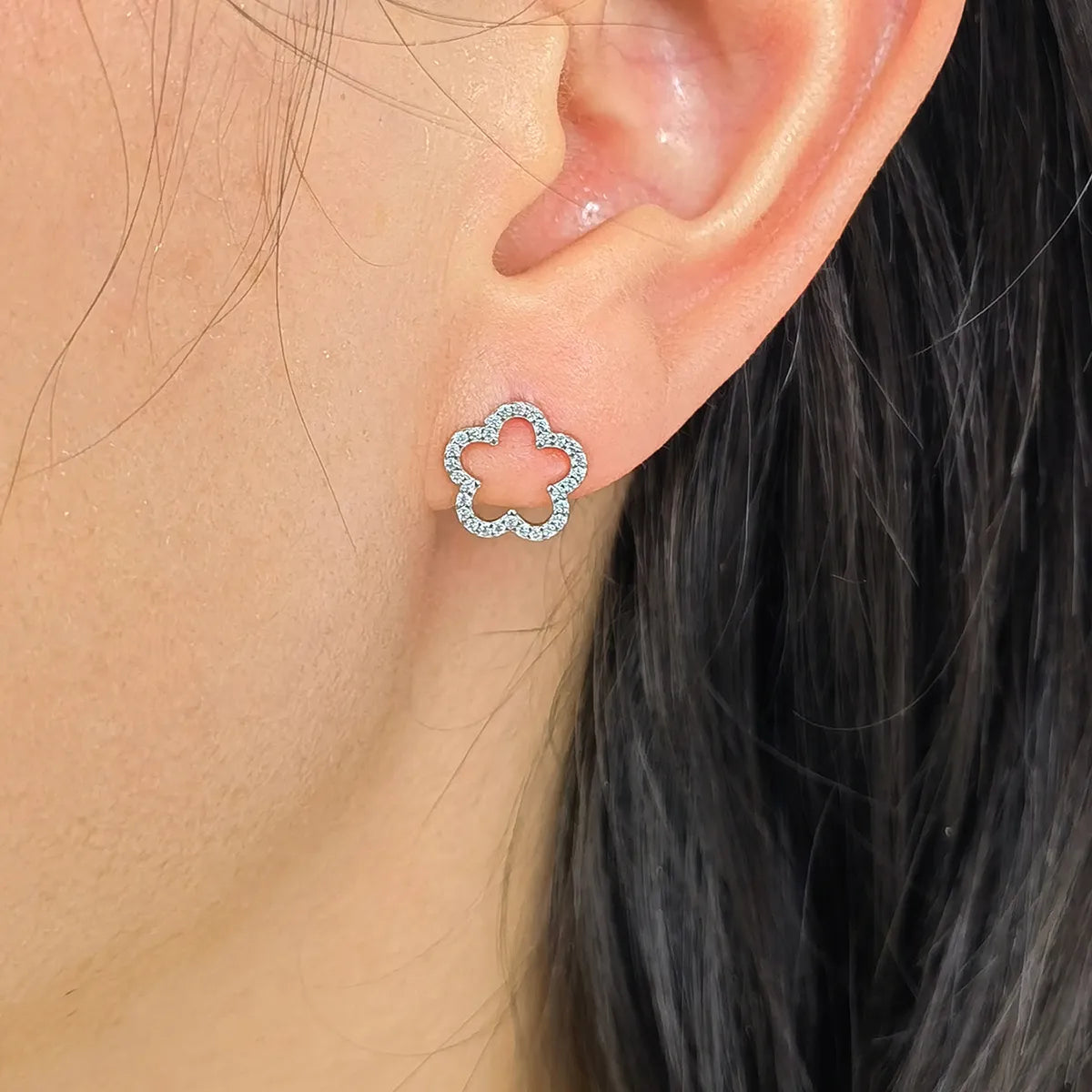 1 Pair Cute Sweet Flower Inlay Sterling Silver Zircon White Gold Plated Gold Plated Ear Studs