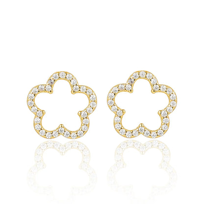 1 Pair Cute Sweet Flower Inlay Sterling Silver Zircon White Gold Plated Gold Plated Ear Studs