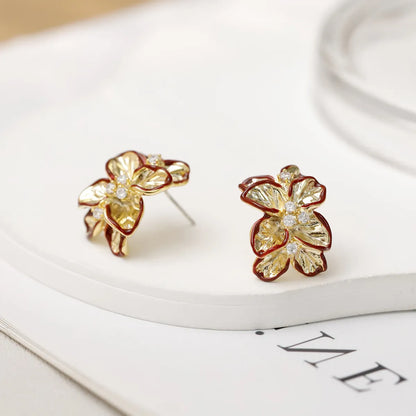 1 Pair Cute Sweet Flower Plating Copper 18K Gold Plated Ear Studs