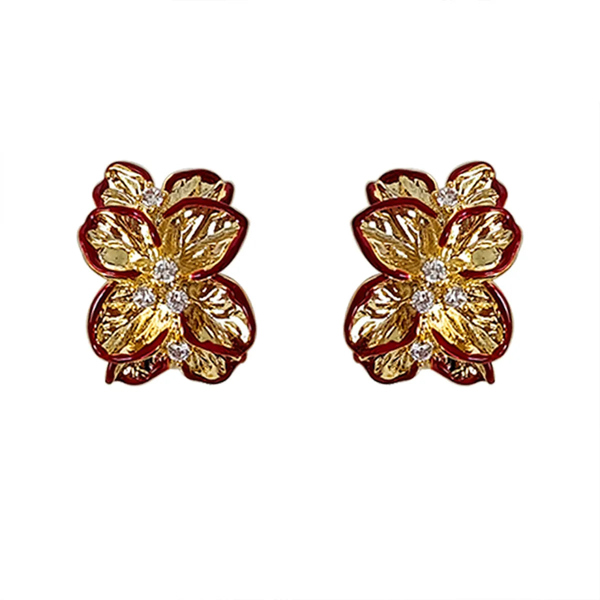 1 Pair Cute Sweet Flower Plating Copper 18K Gold Plated Ear Studs