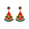 1 Pair Cute Sweet Fruit Watermelon Alloy Seed Bead Drop Earrings