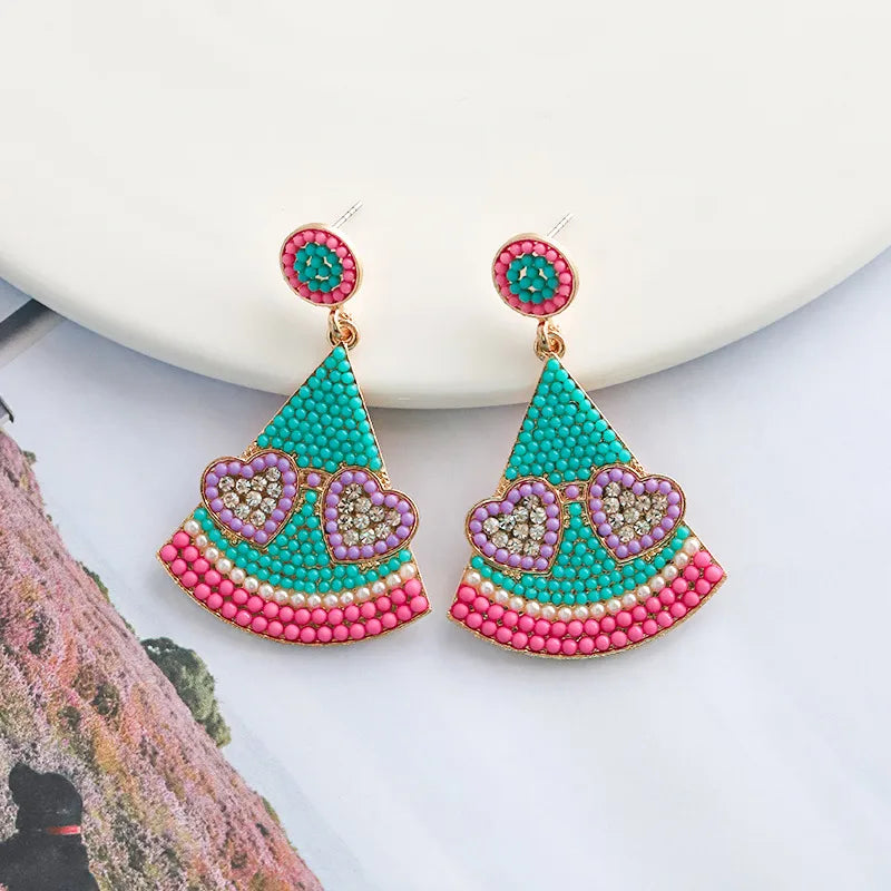 1 Pair Cute Sweet Fruit Watermelon Alloy Seed Bead Drop Earrings