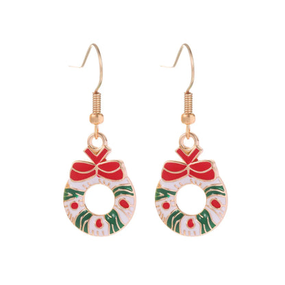 1 Pair Cute Sweet Geometric Christmas Tree Santa Claus Enamel Zinc Alloy Drop Earrings