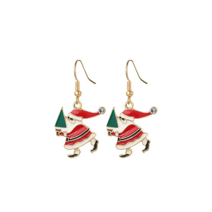 1 Pair Cute Sweet Geometric Christmas Tree Santa Claus Enamel Zinc Alloy Drop Earrings