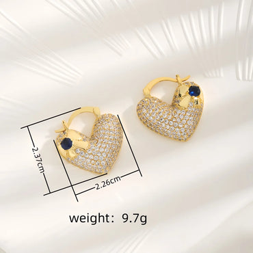 1 Pair Cute Sweet Geometric Heart Shape Inlay Copper Zircon 18K Gold Plated Earrings