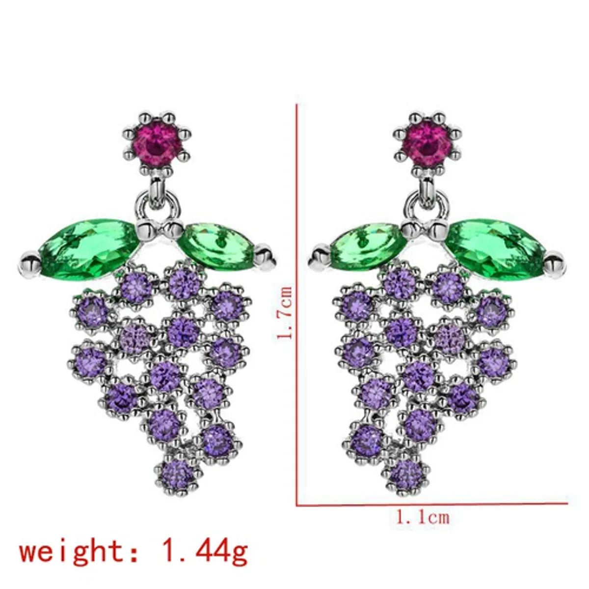 1 Pair Cute Sweet Grape Plating Inlay Copper Zircon White Gold Plated Earrings