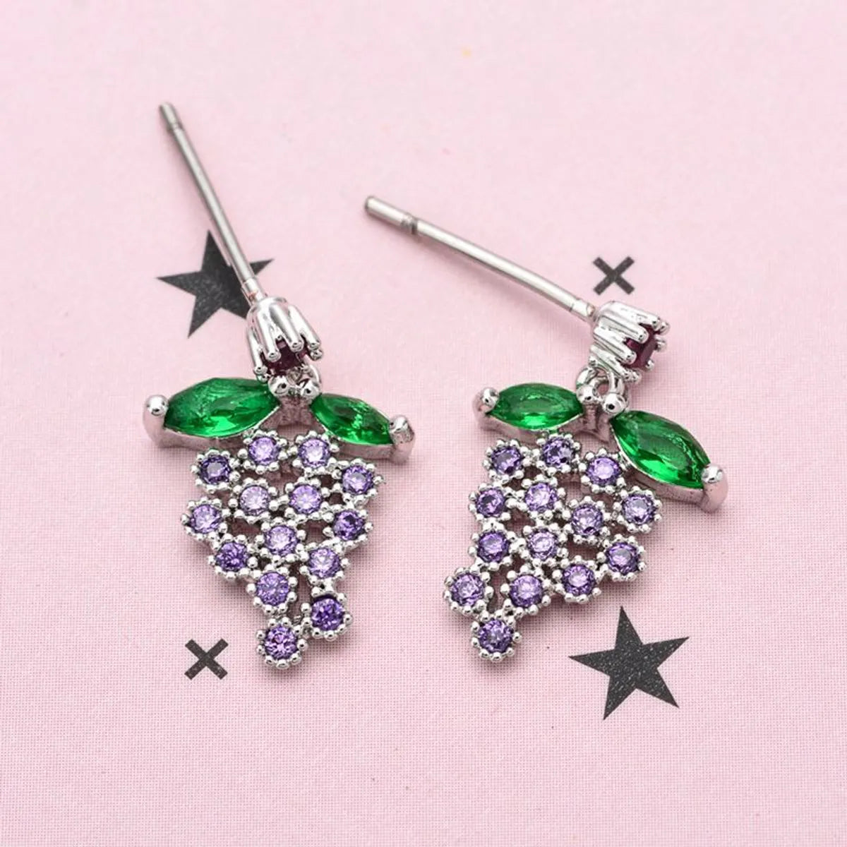 1 Pair Cute Sweet Grape Plating Inlay Copper Zircon White Gold Plated Earrings