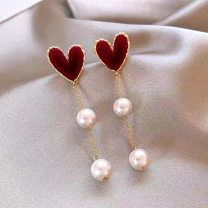 1 Pair Cute Sweet Heart Shape Beaded Plating Inlay Alloy Artificial Pearls Gold Plated Drop Earrings