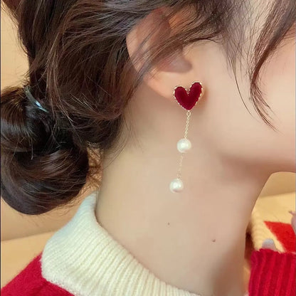 1 Pair Cute Sweet Heart Shape Beaded Plating Inlay Alloy Artificial Pearls Gold Plated Drop Earrings