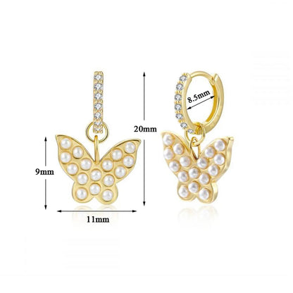 1 Pair Cute Sweet Heart Shape Butterfly Plating Inlay Copper Pearl Zircon 18k Gold Plated Drop Earrings