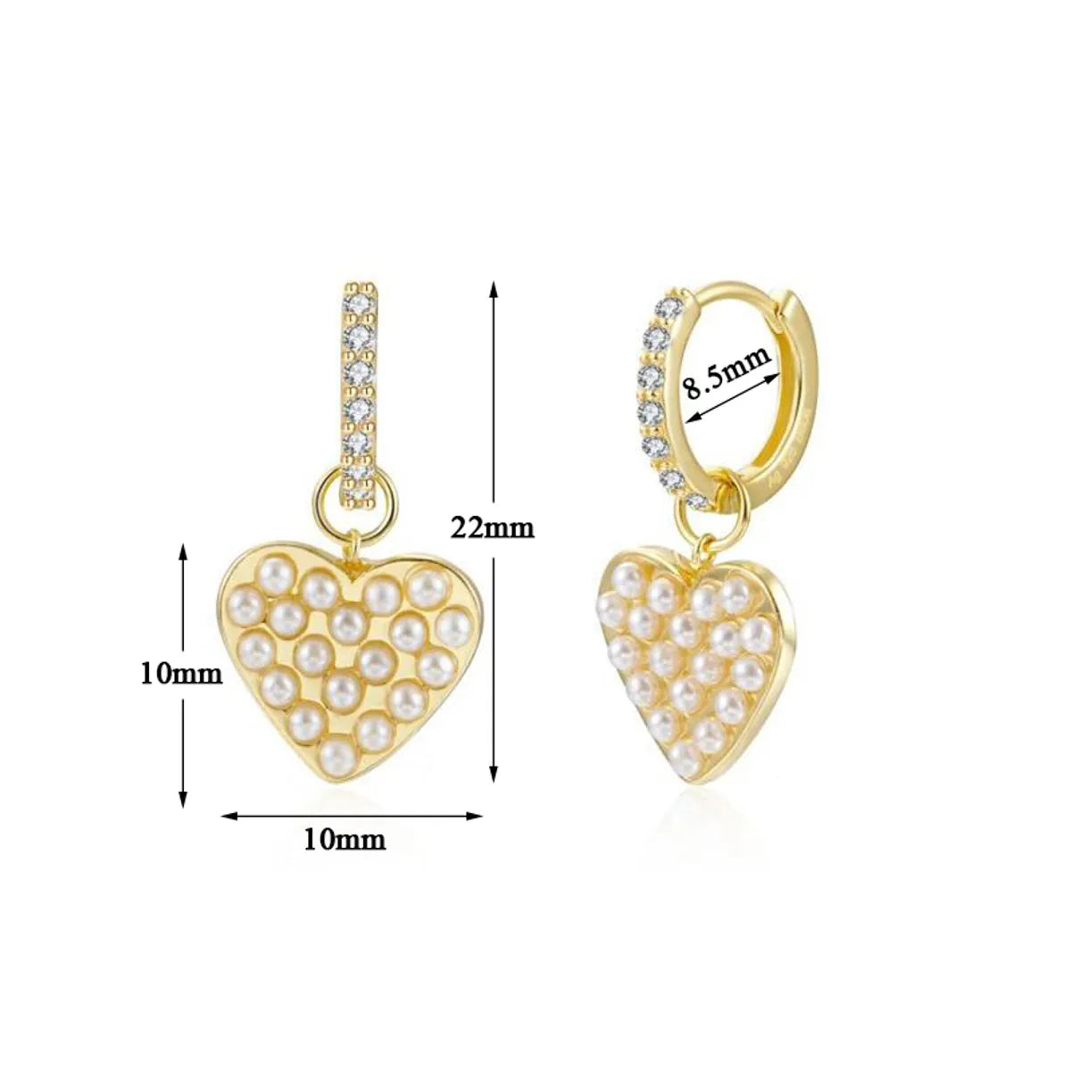 1 Pair Cute Sweet Heart Shape Butterfly Plating Inlay Copper Pearl Zircon 18k Gold Plated Drop Earrings