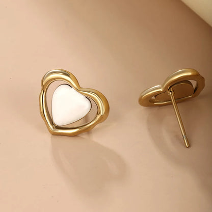 1 Pair Cute Sweet Heart Shape Enamel Plating Metal Stainless Steel 14k Gold Plated Ear Studs