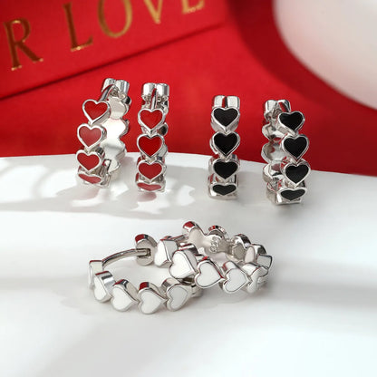 1 Pair Cute Sweet Heart Shape Enamel Plating Sterling Silver White Gold Plated Earrings